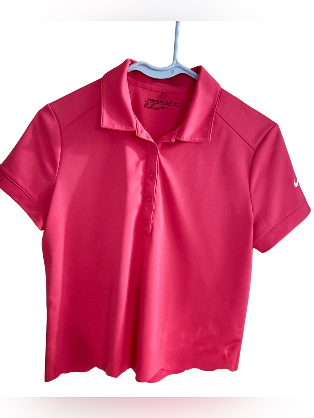 Nike Golf Dri-FIT Crop Polo Top Size Medium Pink Raw Hem Athletic Golf Shirt